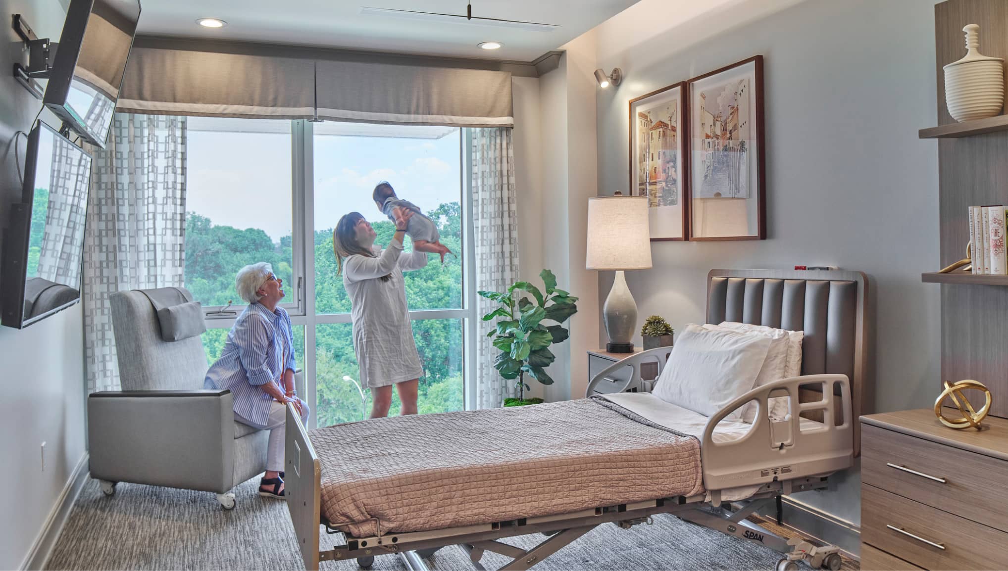 Personalized living spaces like this skilled nursing suite at Dallas' Vista at CC Young help seniors who require a higher level of care feel comfortable and connected.
